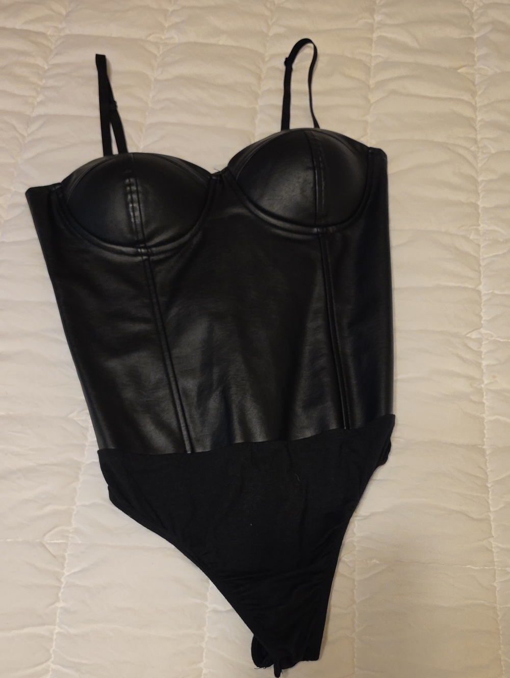 Windsor Black Faux Leather Bustier Bodysuit